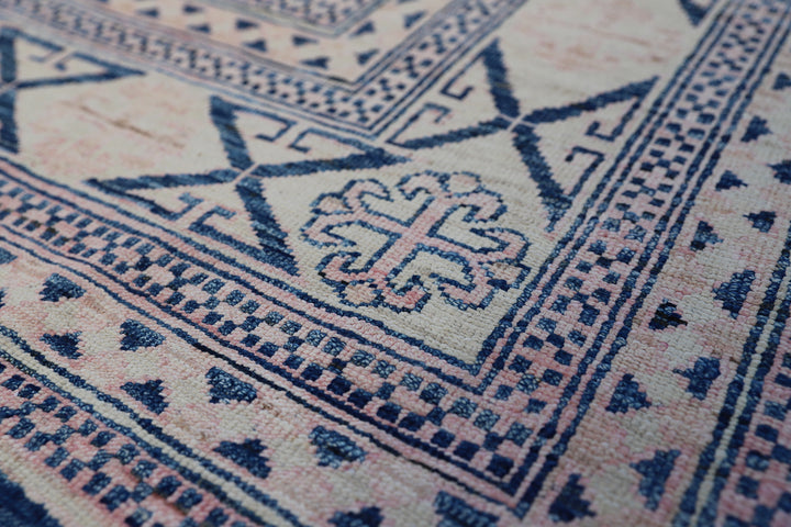 11'x8' Ariana Caucasian Blue White Pink Hazara Geometric Area Rug