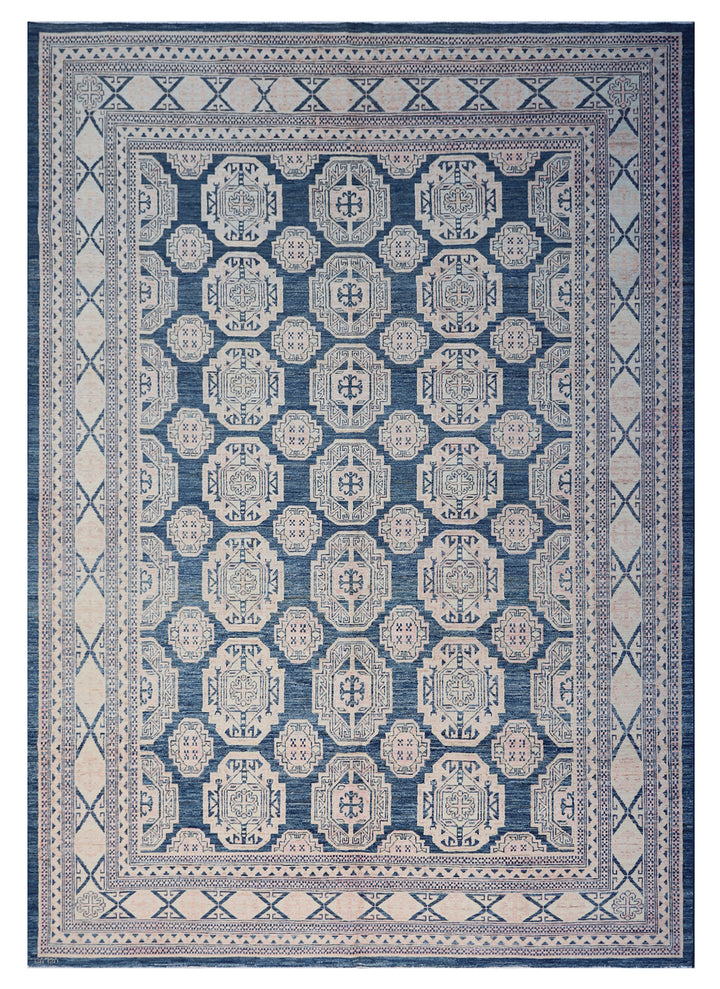 11'x8' Ariana Caucasian Blue White Pink Hazara Geometric Area Rug