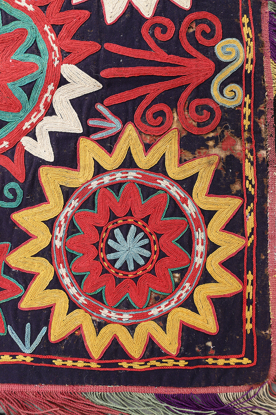 2'x2' Antique Afghan Uzbek Laqai Hand Embroidery Decorative Textile