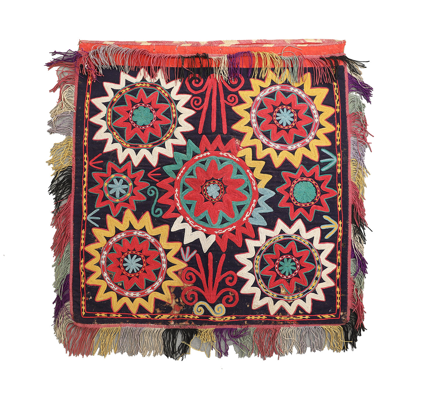 2'x2' Antique Afghan Uzbek Laqai Hand Embroidery Decorative Textile