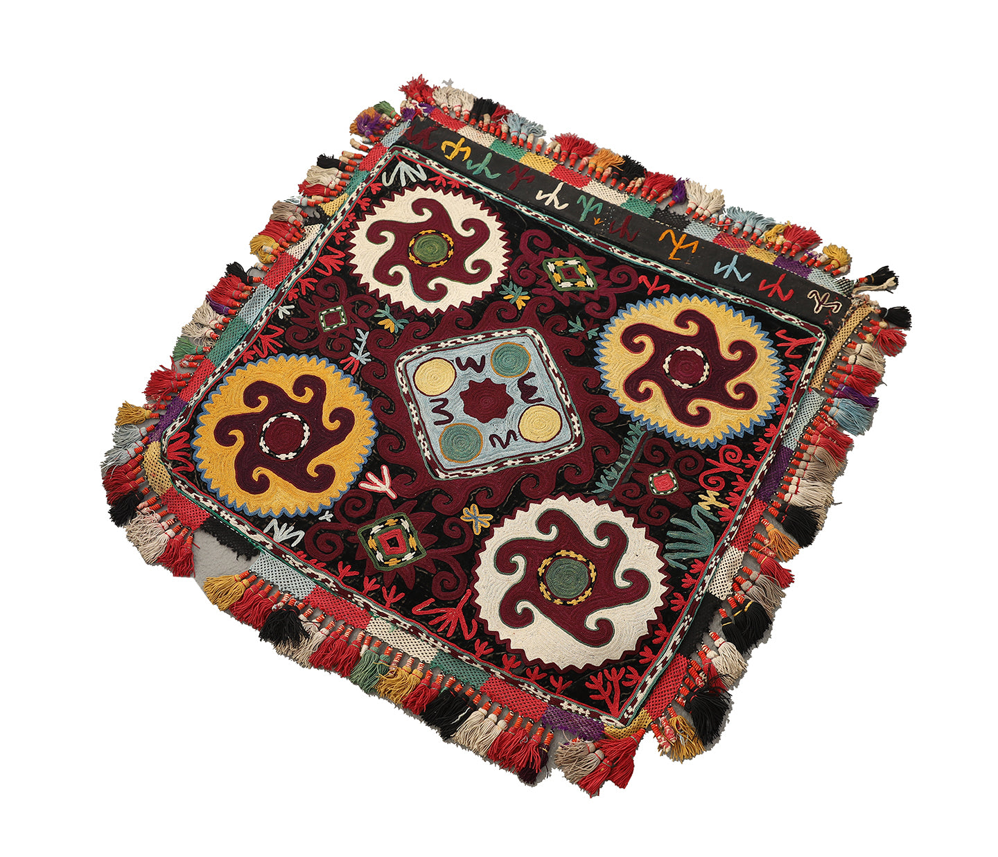 2'x2' Very Fine Antique Afghan Uzbek Laqai Home Decor Textile on Velvet