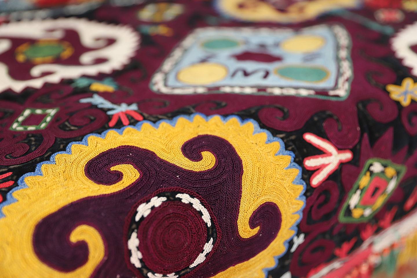 2'x2' Very Fine Antique Afghan Uzbek Laqai Home Decor Textile on Velvet