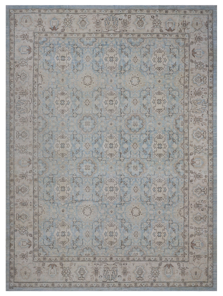 10'x13' Ariana Blue Agra Traditional Design Hand knotted Large Size Wool Area Rug