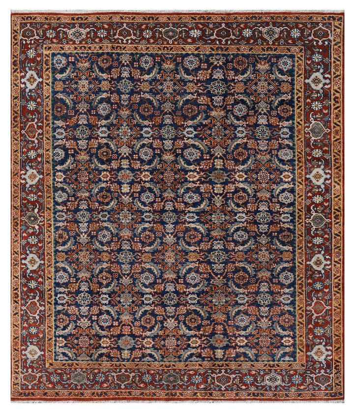 7'x8' Royal Blue Herati Design Hand Knotted Rug