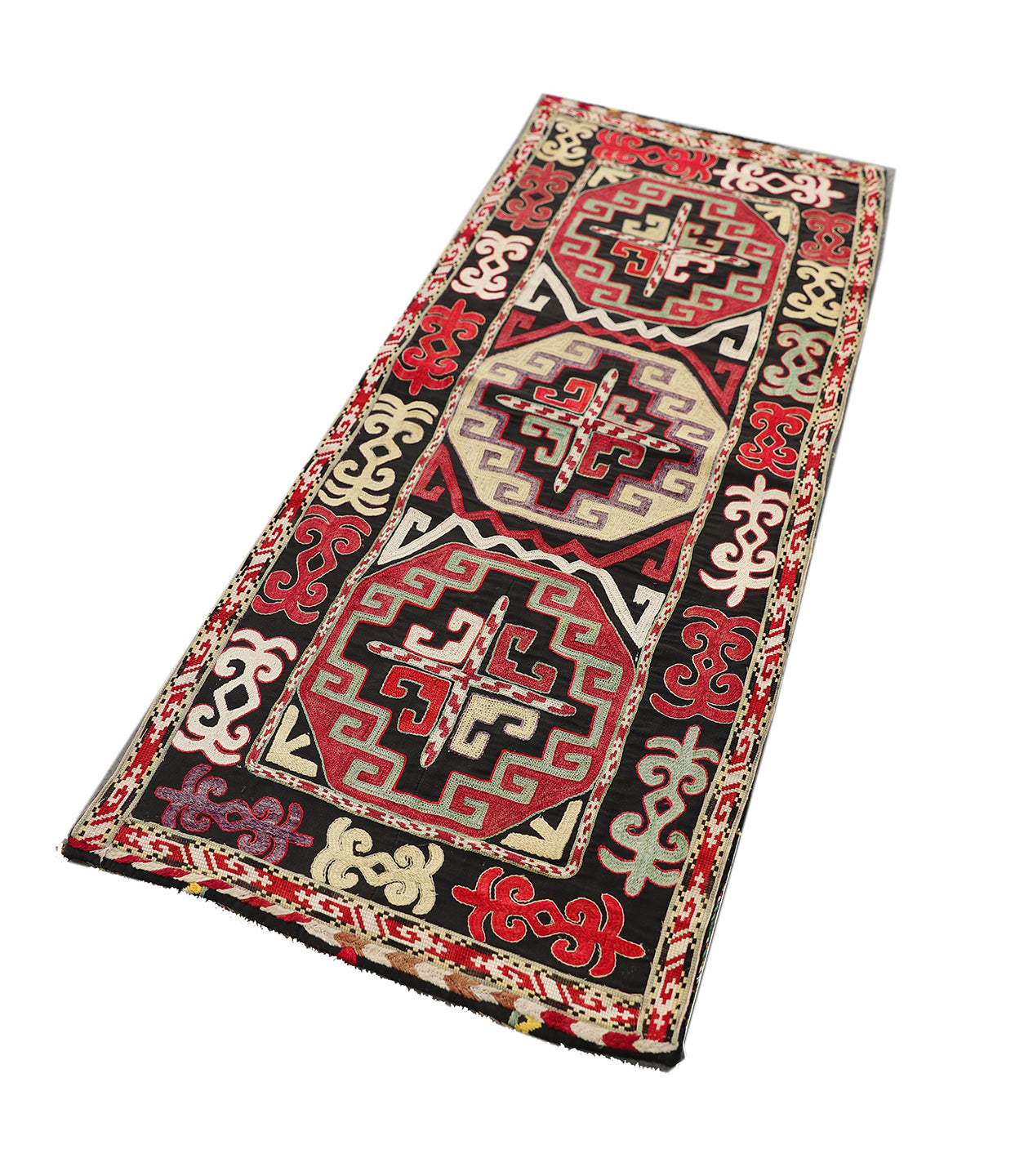 1'5"x5' Vintage Uzbek Cross Stitch Embroidered Textile