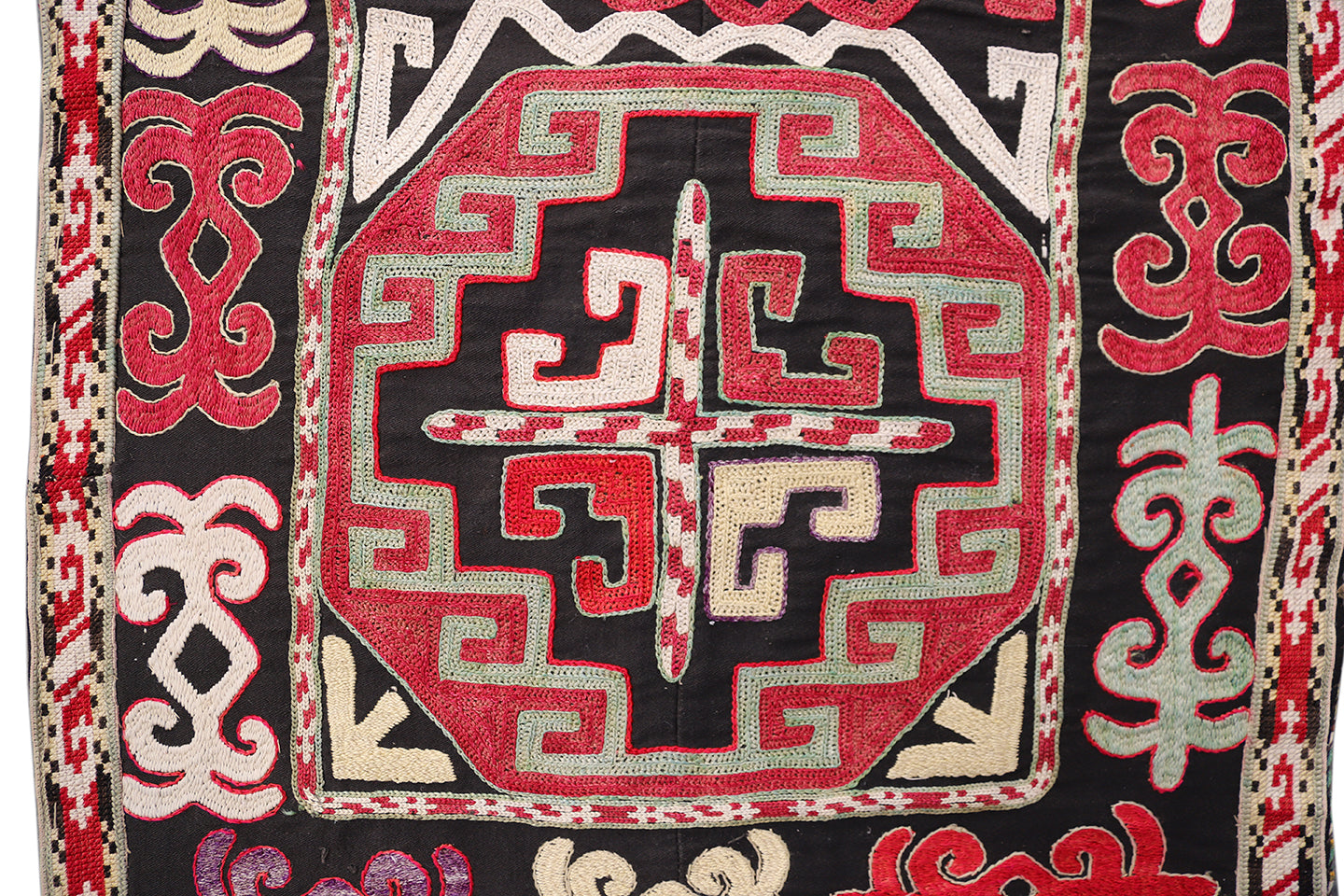 1'5"x5' Vintage Uzbek Cross Stitch Embroidered Textile