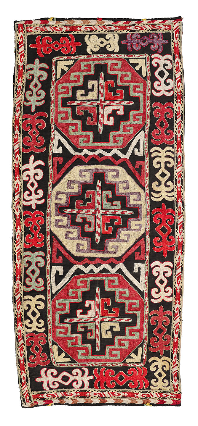 1'5"x5' Vintage Uzbek Cross Stitch Embroidered Textile