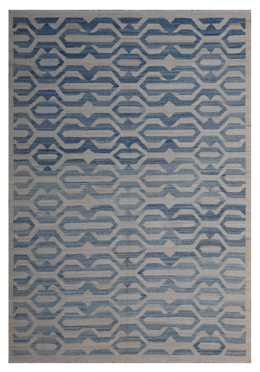 10'x9' Ariana Geometric Blue Ivory Kilim