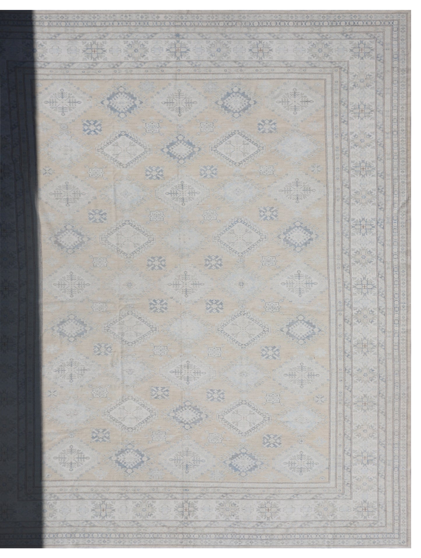13x16 Ariana Geometric Soft Neutral Beige Blue Hazara Rug