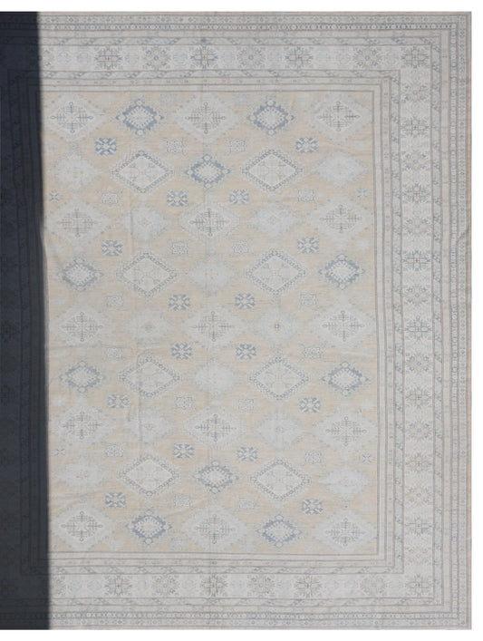 13'x16' Ariana Geometric Soft Neutral Beige Blue Hazara Rug