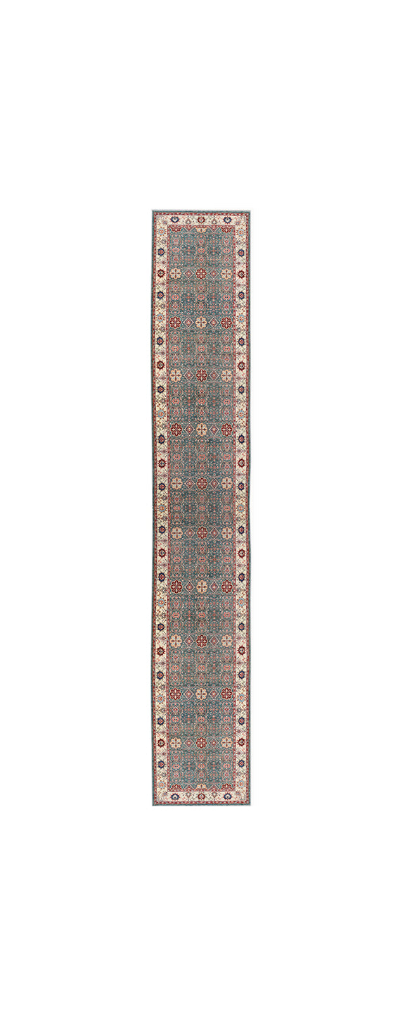 5’x31’ Ariana Traditional Wool Runner Rug – Green Floral with White Border