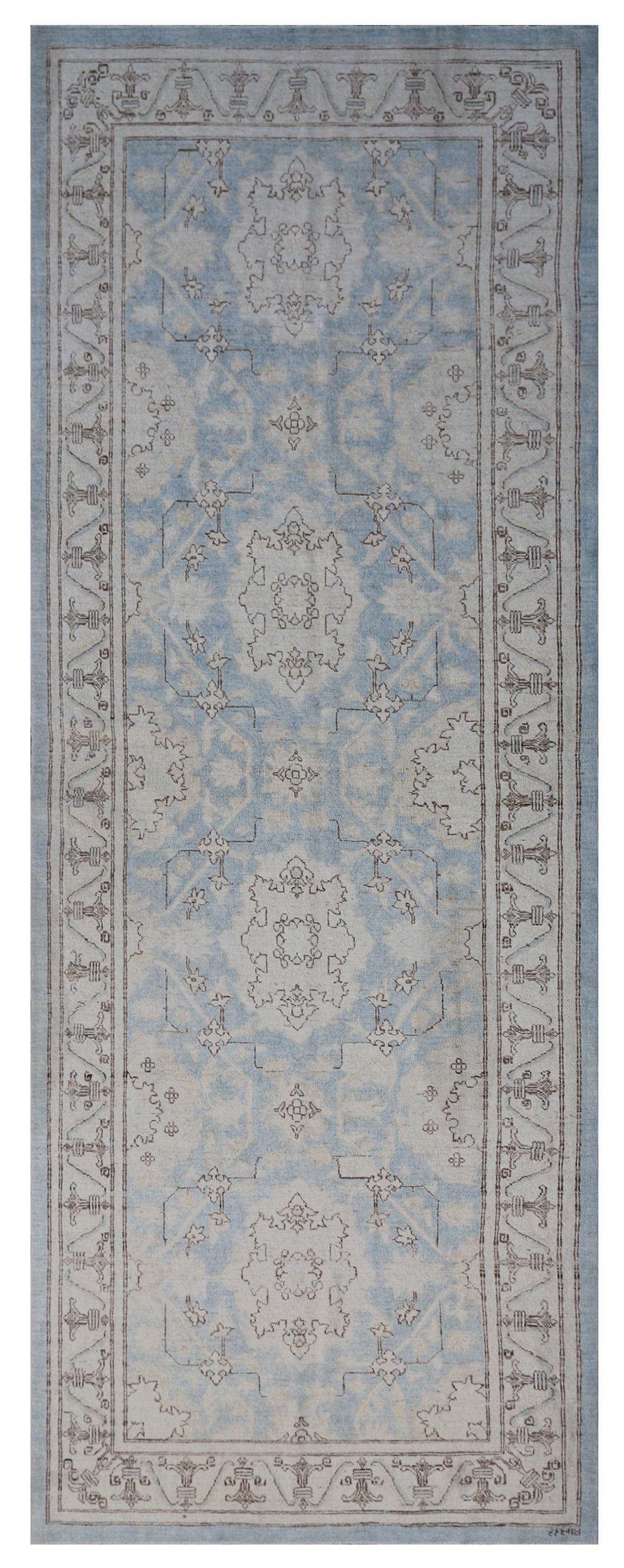 11'x4' Ariana Traditional Agra Design Blue Ivory Brown Runner Rug