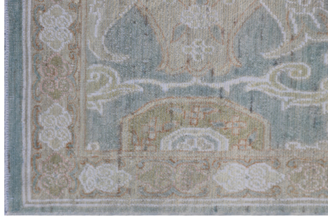 12'x3' Ariana Geometric Caucasian Design Blue Beige White Runner Rug