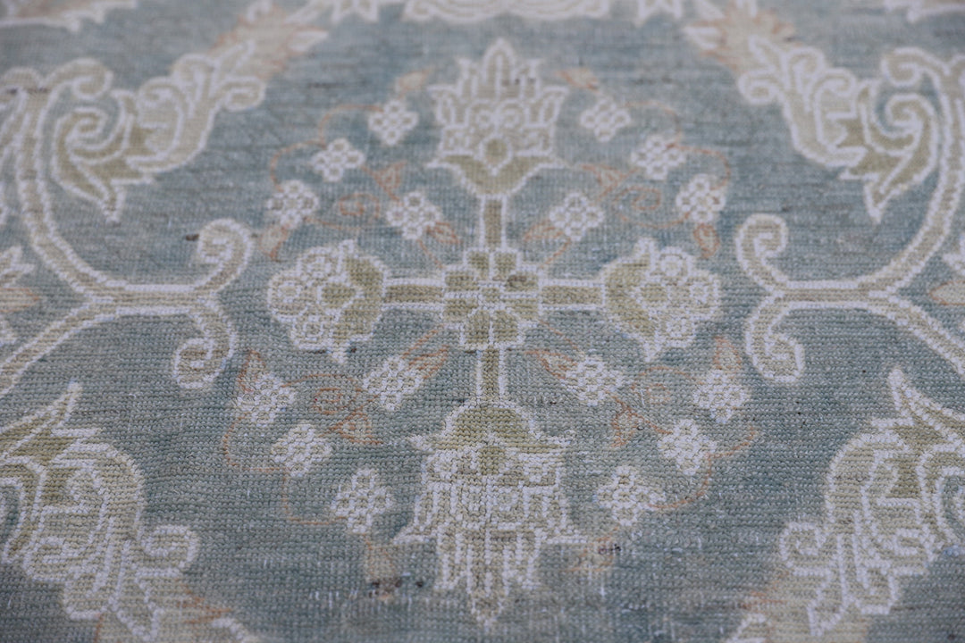 12'x3' Ariana Geometric Caucasian Design Blue Beige White Runner Rug