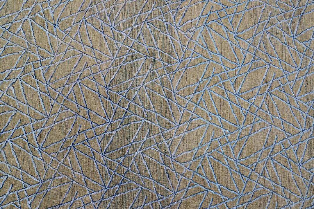 10'x14' Hand Knotted Geometric Design Ariana Modern Soft Green Blue Rug