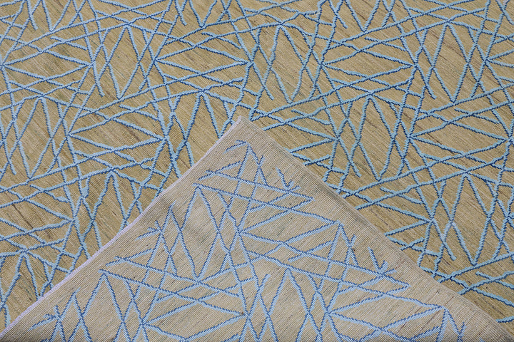 10'x14' Hand Knotted Geometric Design Ariana Modern Soft Green Blue Rug