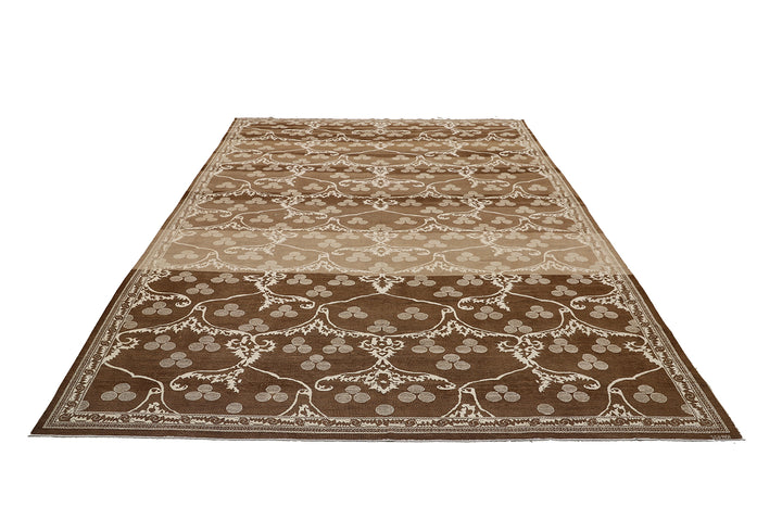 9'x12' Hand-Knotted Ottoman Design Rug | Organic Wool & Silk | Earth Tones
