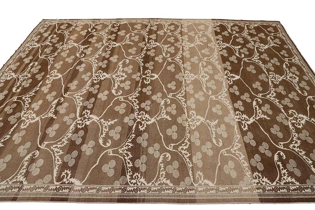 9'x12' Hand-Knotted Ottoman Design Rug | Organic Wool & Silk | Earth Tones