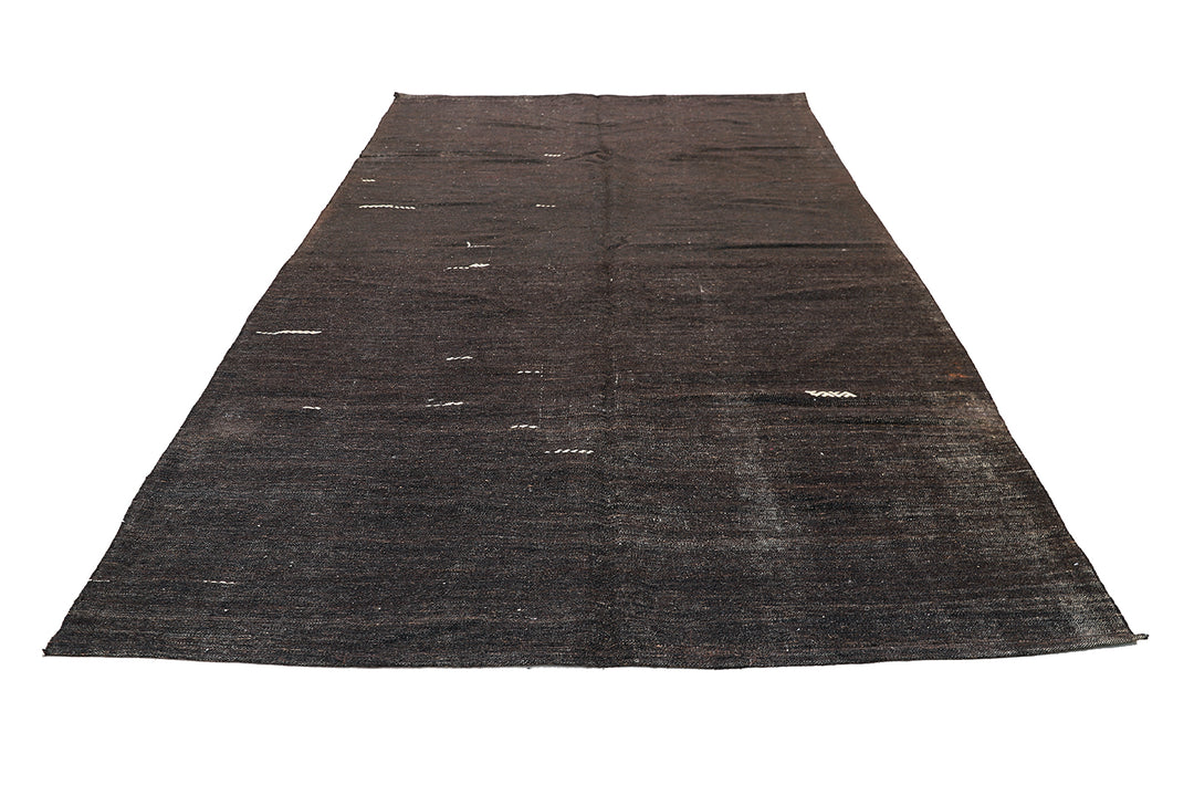 7'x11' Vintage Turkish Black Goat Hair Rug – Handwoven Minimalist Masterpiece