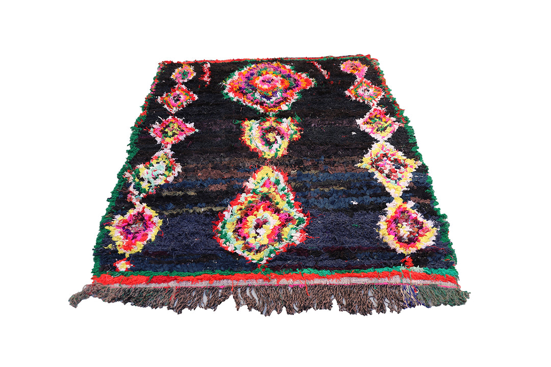 4'x5' Vintage Berber Moroccan Boucherouite Rug