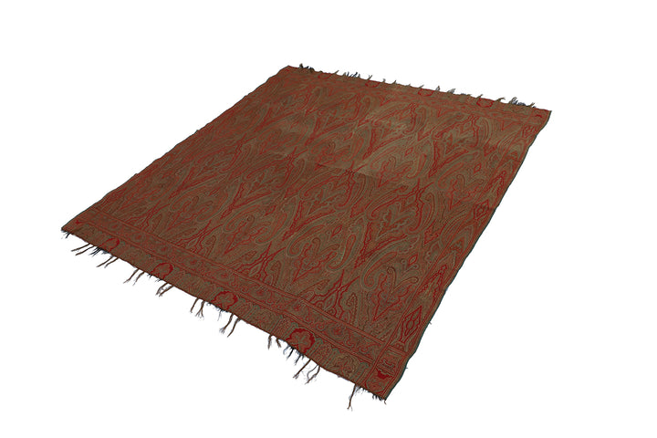 6'x6' Fine Quality Antique 19thC Kashmir Hand Woven Paisley Table Cloth Shawl Pashmina