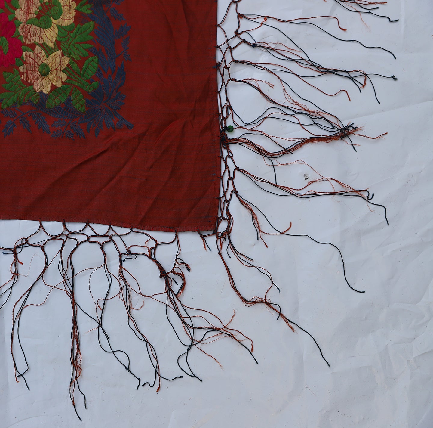 5'x5' Antique Maroon Hand Embroidered Textile