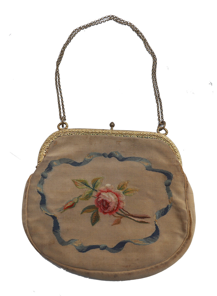 8"x9" Antique French Aubusson Lady Purse