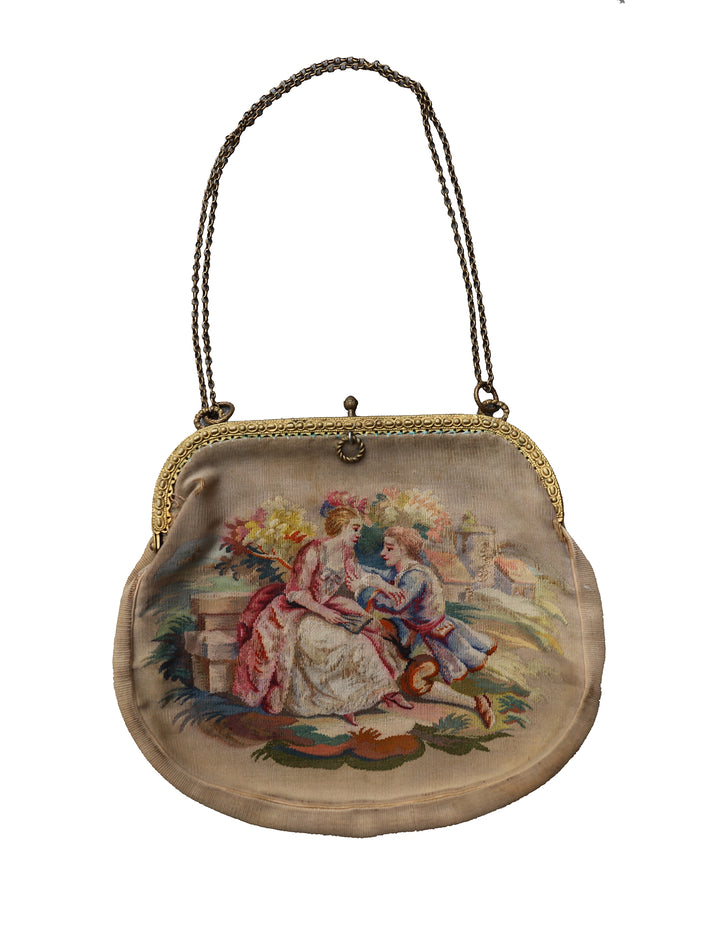 8"x9" Antique French Aubusson Lady Purse