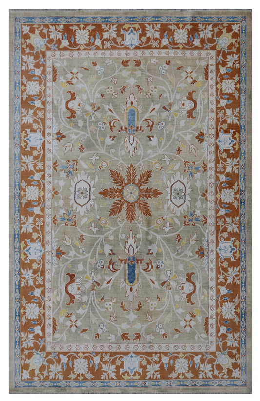 5'x7' Wool and Silk Pastel Copper White Floral Ariana Luxury Rug