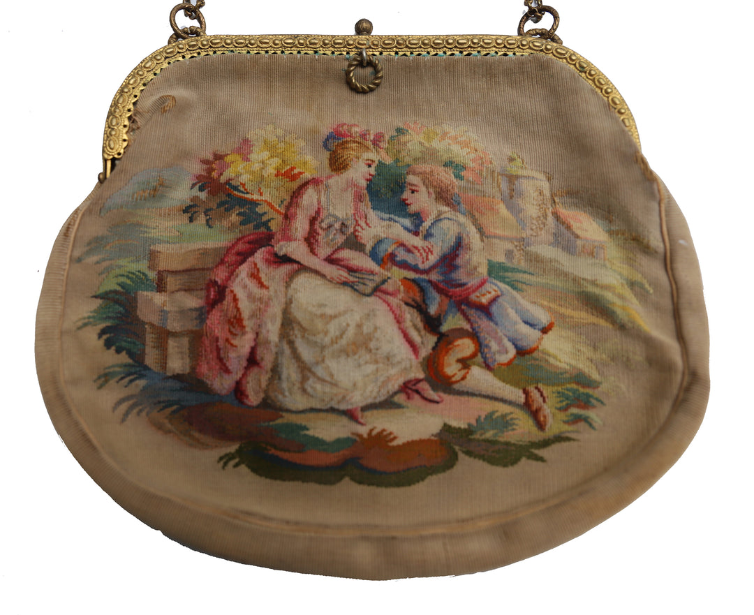 8"x9" Antique French Aubusson Lady Purse