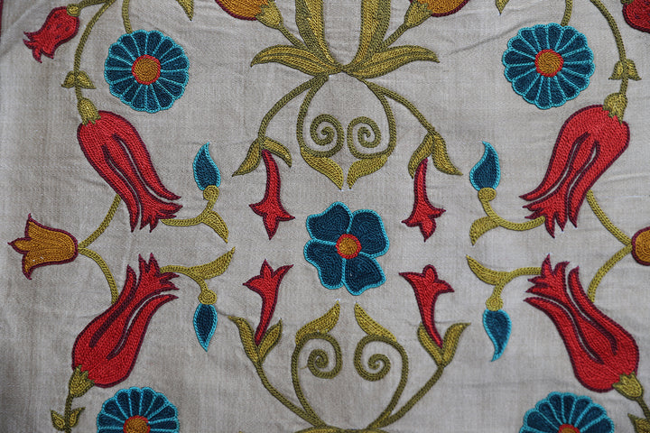 17"x18" Square Small Hand Embroidered Uzbek Suzani Pillowcase