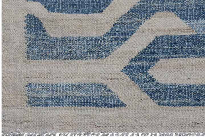 10'x8' Ariana Blue Ivory Geometric Kilim Rug