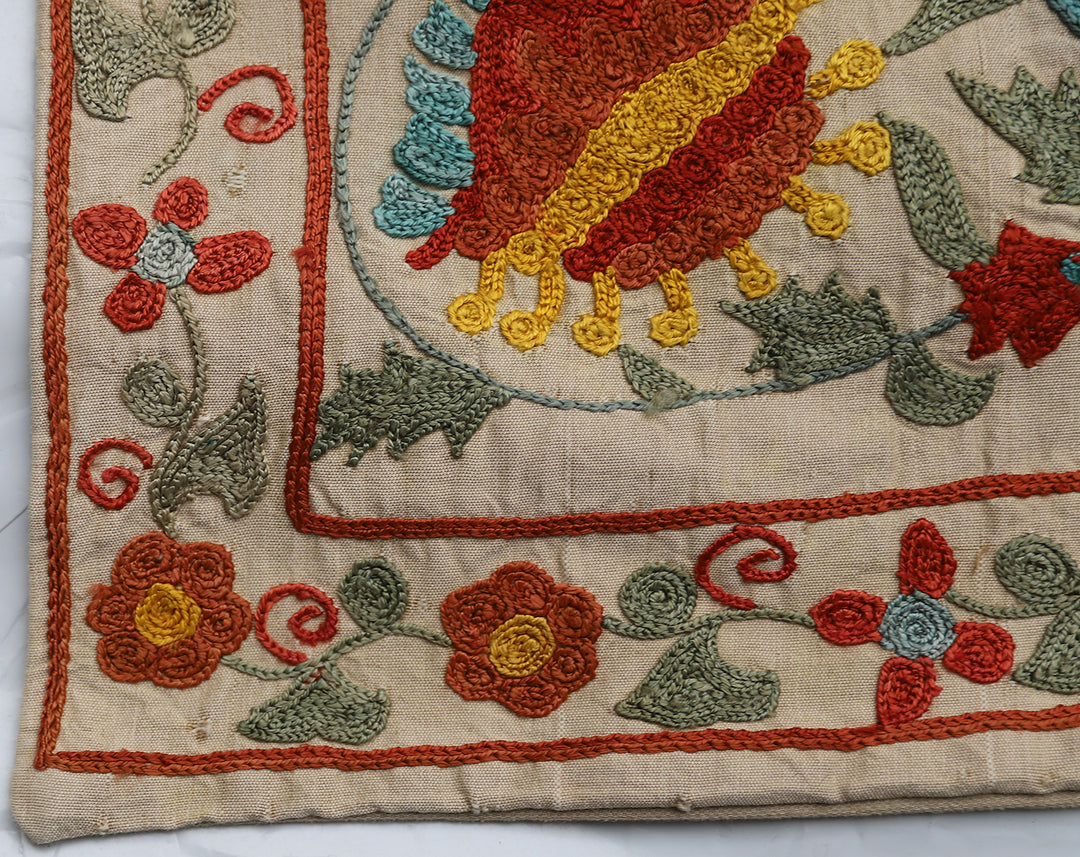 19"x20" Hand Embroidered Uzbek Floral Pillowcase