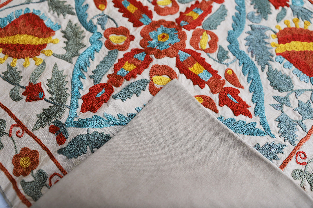 19"x20" Hand Embroidered Uzbek Floral Pillowcase