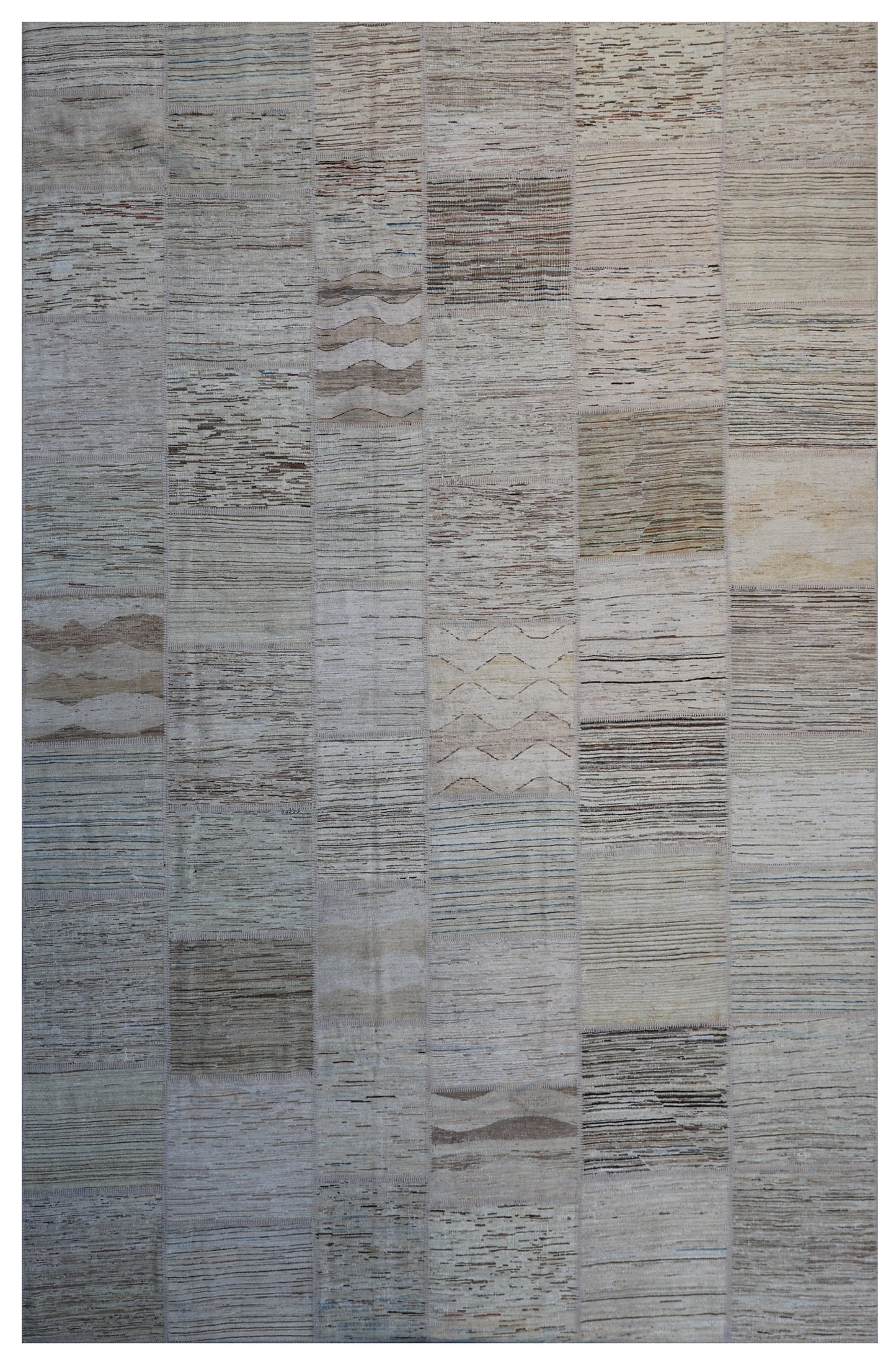 14'x10'Ariana Brown Beige Blue Taupe Patchwork Rug