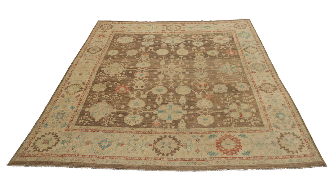 11'x12' Hand-Knotted Turkish Oushak Rug | Organic Wool, Floral Design