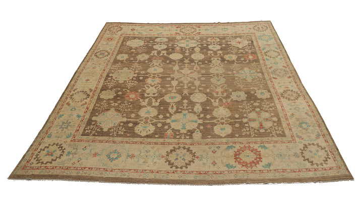 11'x12' Hand-Knotted Turkish Oushak Rug | Organic Wool, Floral Design