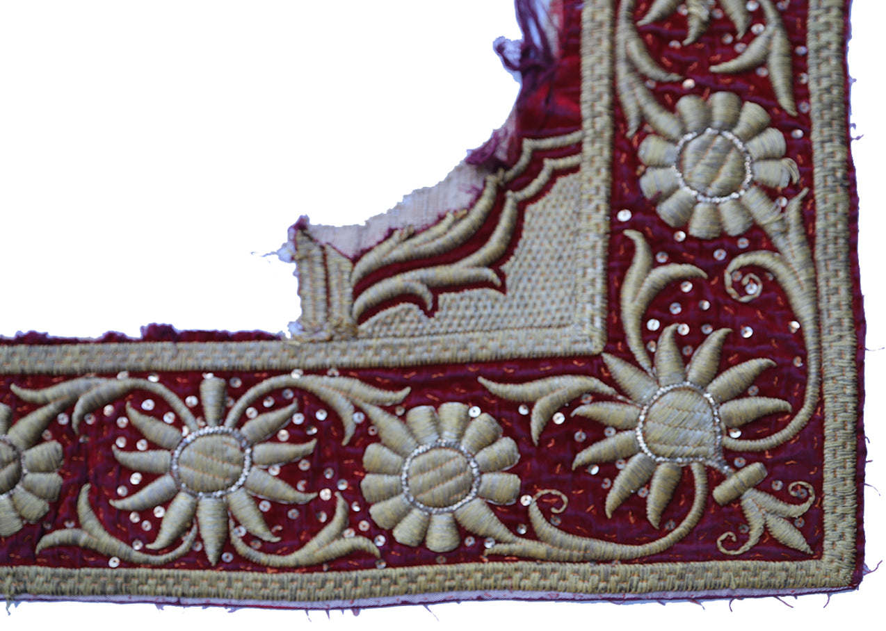 A Spectacular Antique Hand Embroidered Tapestry Border with Flowers Design For Picture Frame
