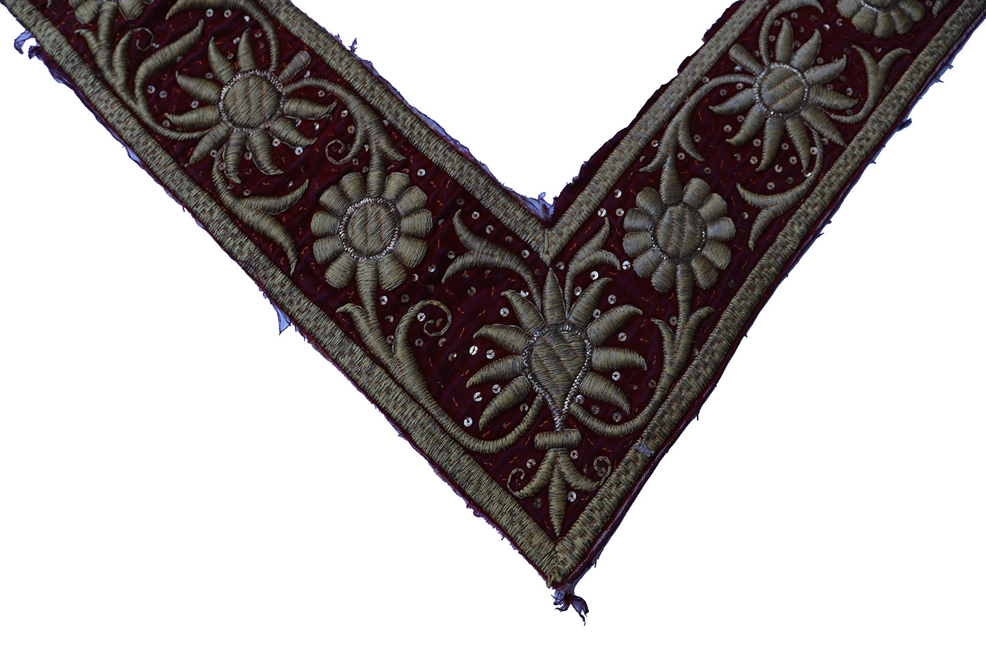 A Spectacular Antique Hand Embroidered Tapestry Border with Flowers Design For Picture Frame