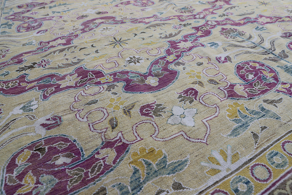 20' x 20' Persian Design Palace Rug | Kerman Style | Purple, Blue, Ivory & Gold Wool Rug