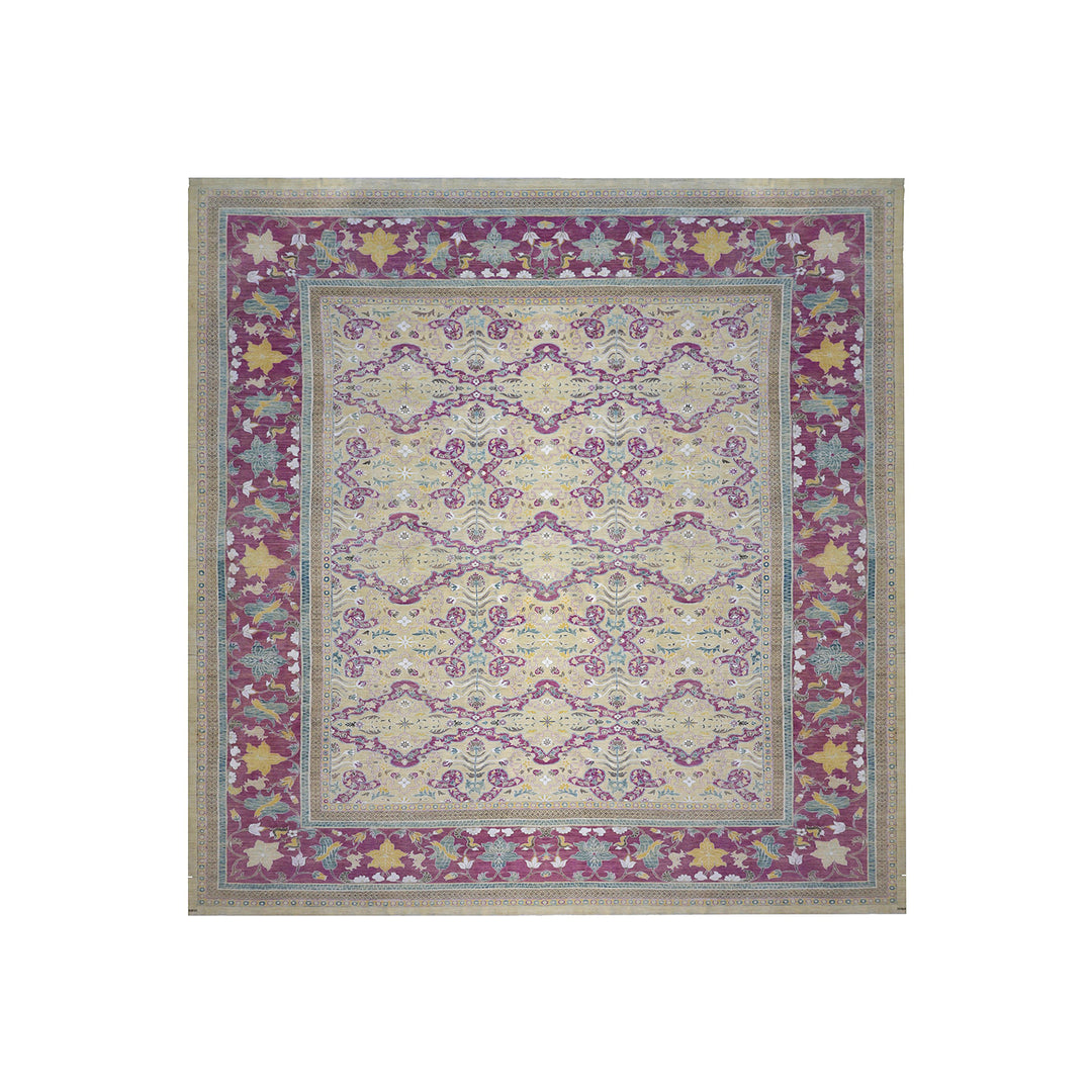 20' x 20' Persian Design Palace Rug | Kerman Style | Purple, Blue, Ivory & Gold Wool Rug