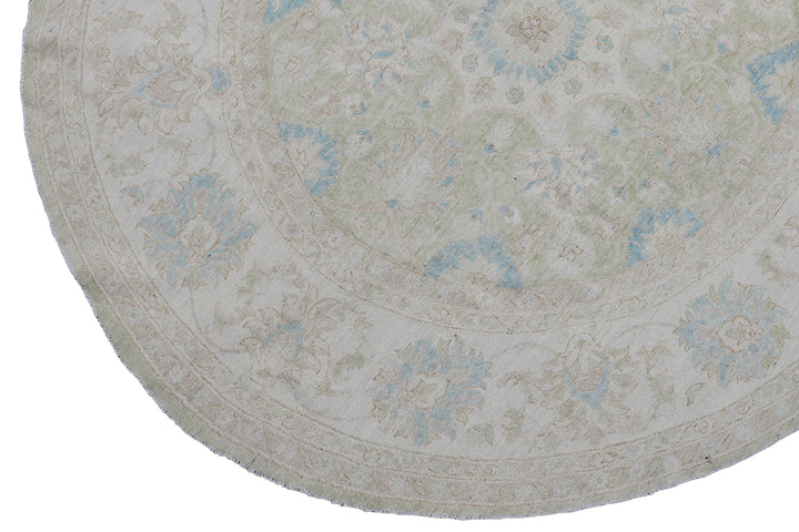 6'x6' Soft Blue Bage Green Ariana Transitional Round Wool Rug