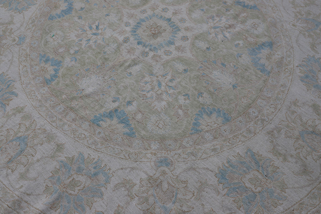 6'x6' Soft Blue Bage Green Ariana Transitional Round Wool Rug