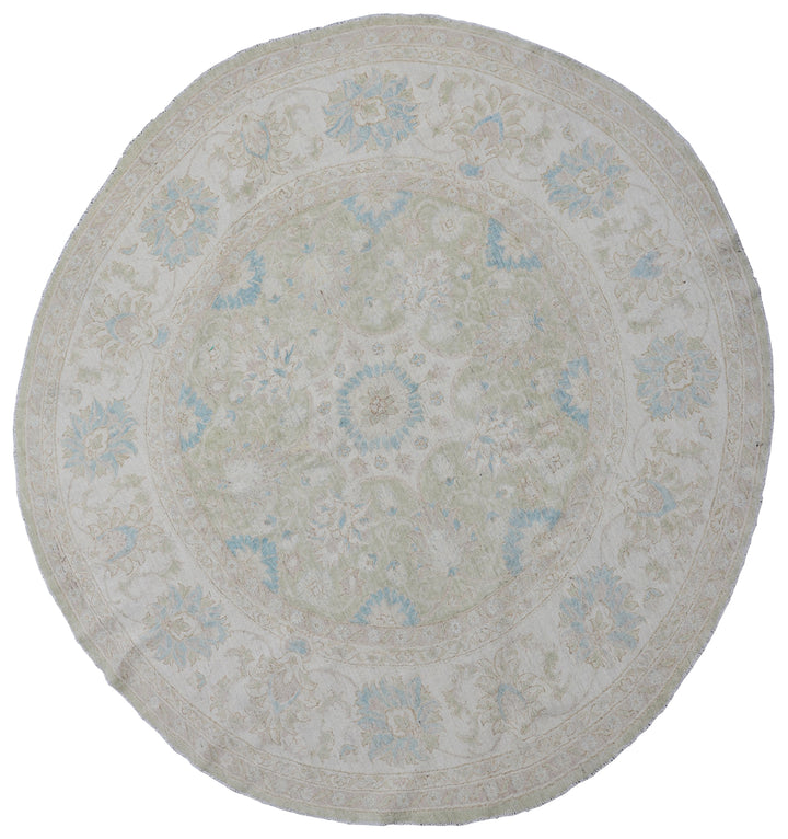 6'x6' Soft Blue Bage Green Ariana Transitional Round Wool Rug