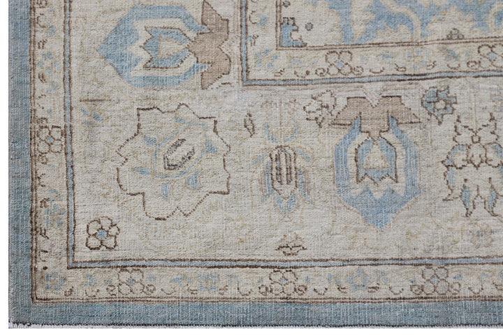 6'x6' Ariana Medium Square Agra Design Blue Geometric Hand Knotted Wool Rug