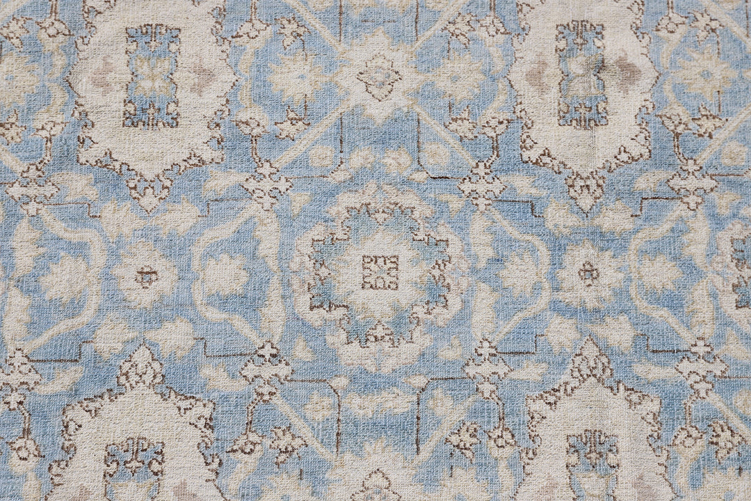 6'x6' Ariana Medium Square Agra Design Blue Geometric Hand Knotted Wool Rug