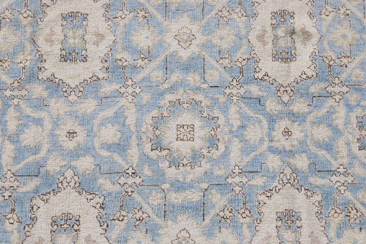6'x6' Ariana Medium Square Agra Design Blue Geometric Hand Knotted Wool Rug