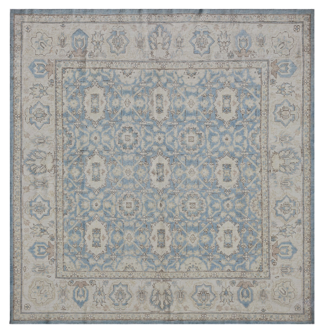 6'x6' Ariana Medium Square Agra Design Blue Geometric Hand Knotted Wool Rug