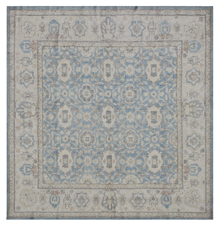 6'x6' Ariana Medium Square Agra Design Blue Geometric Hand Knotted Wool Rug