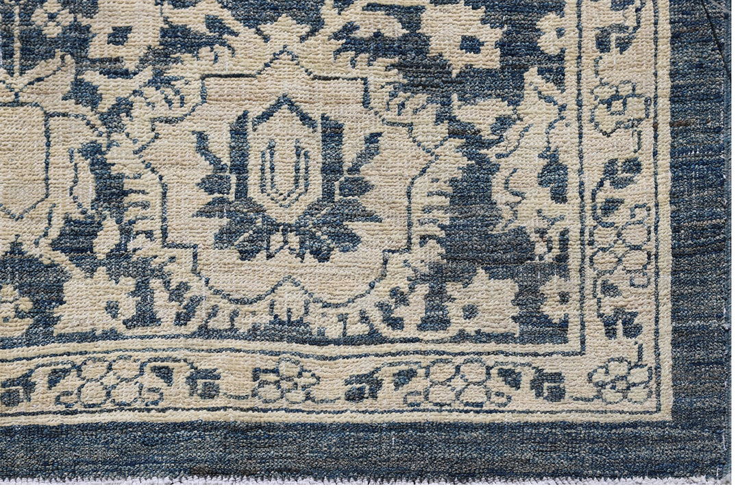 8'x11' Ariana Traditional Agra Design Navy Blue Beige Hand Knotted Wool Area Rug